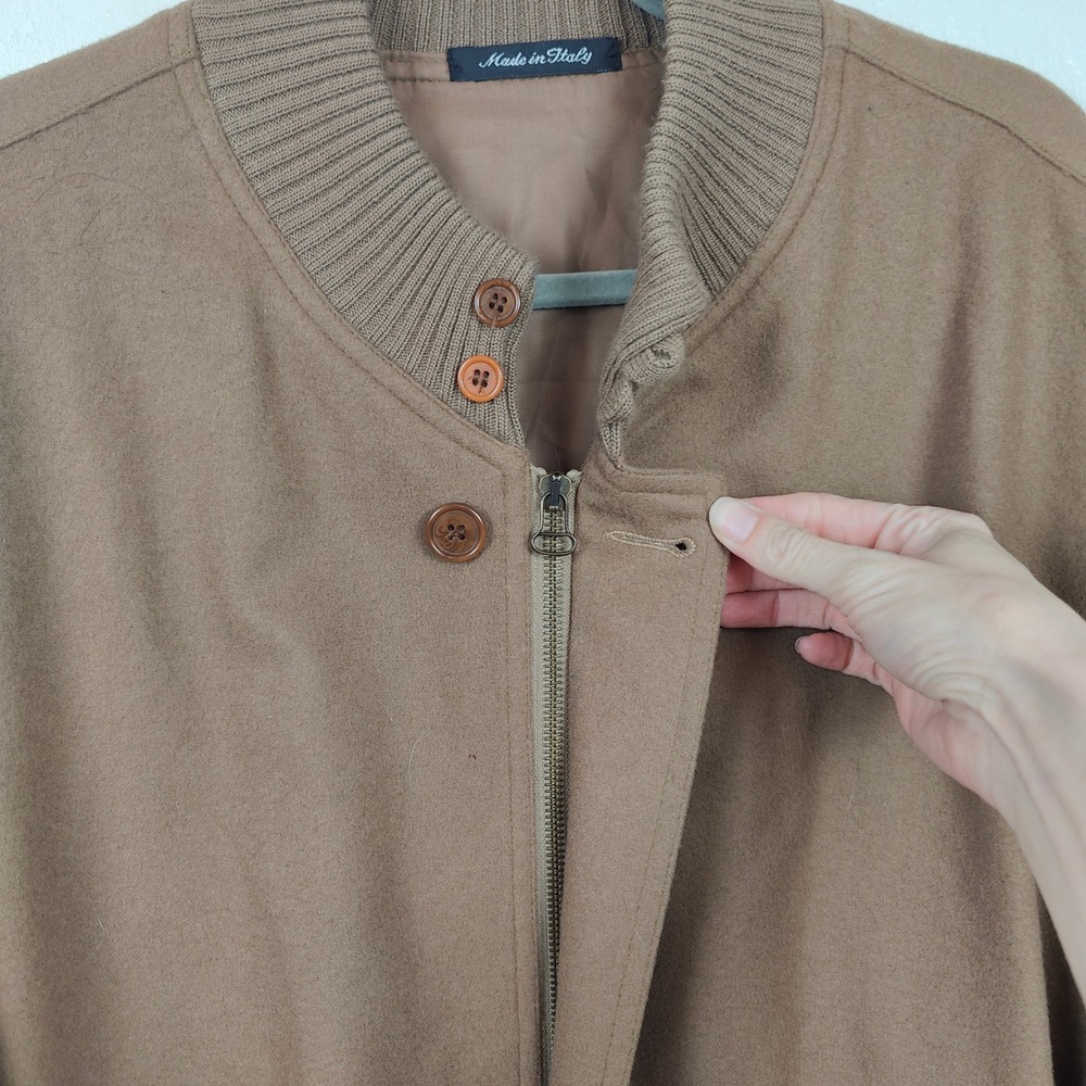 Vintage 90s Pierluigi Della Spina Jacket Mens Large Tan Wool Cashmere Bomber - Picture 4 of 11